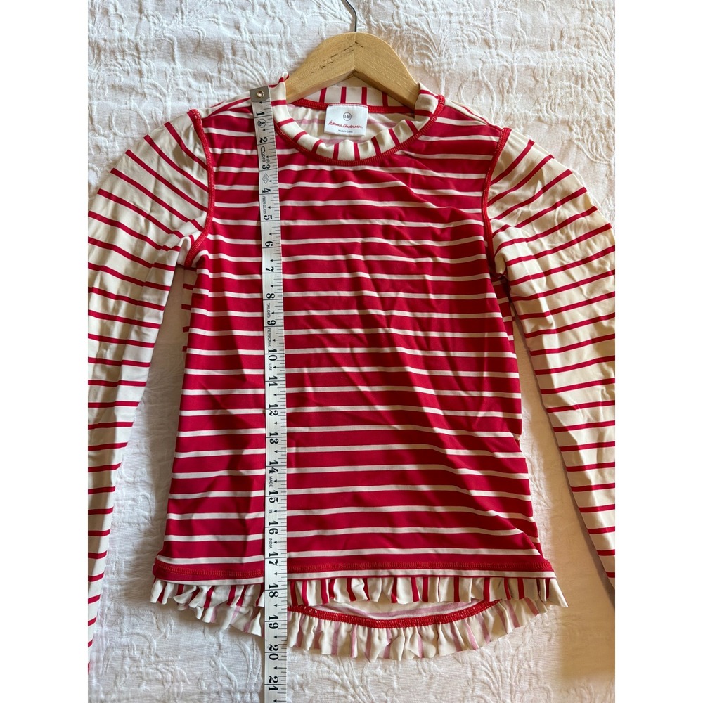 Hanna Andersson Girls Red‎ White Striped Ruffle Rash Guard Swim Top Kids 10 - Picture 8 of 8